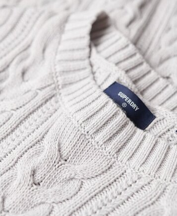 Dropped shoulder cable crew light dove grey
