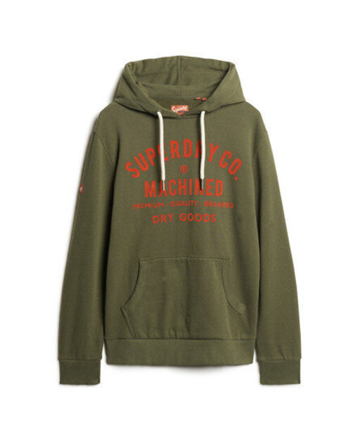Workwear flock graphic hoodie khaki marl